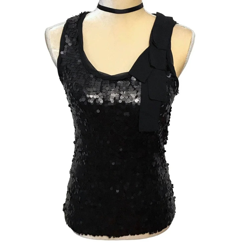 New York & Company Black Sequins Blouse XS